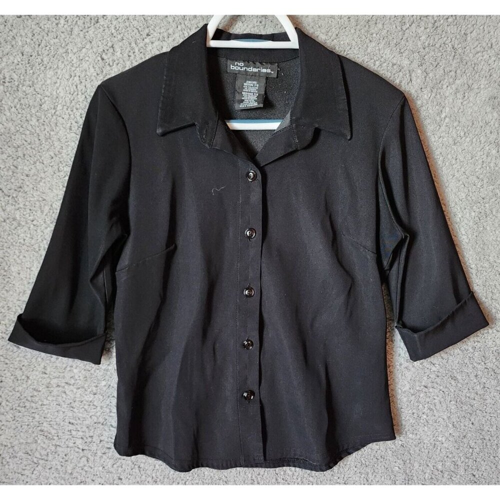 Vtg 90s Y2K No boundaries Womens 3/4 Rolled Sleeve Button Up Basic Top Capsule M